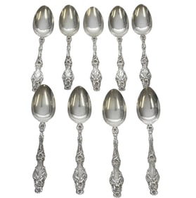 9 STERLING SILVER 1902 LILY TEASPOONS