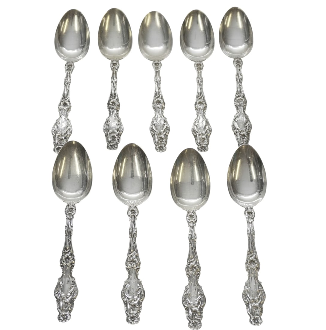 9 STERLING SILVER 1902 LILY TEASPOONS (1 of 3)