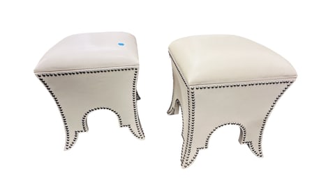 GLOBAL VIEWS LEATHER OTTOMANS - A PAIR