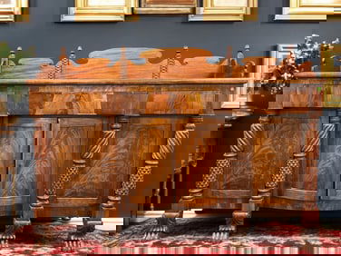 EXCEPTIONAL 19th C FLAME MAHOGANY SIDEBOARD QUERVILLE