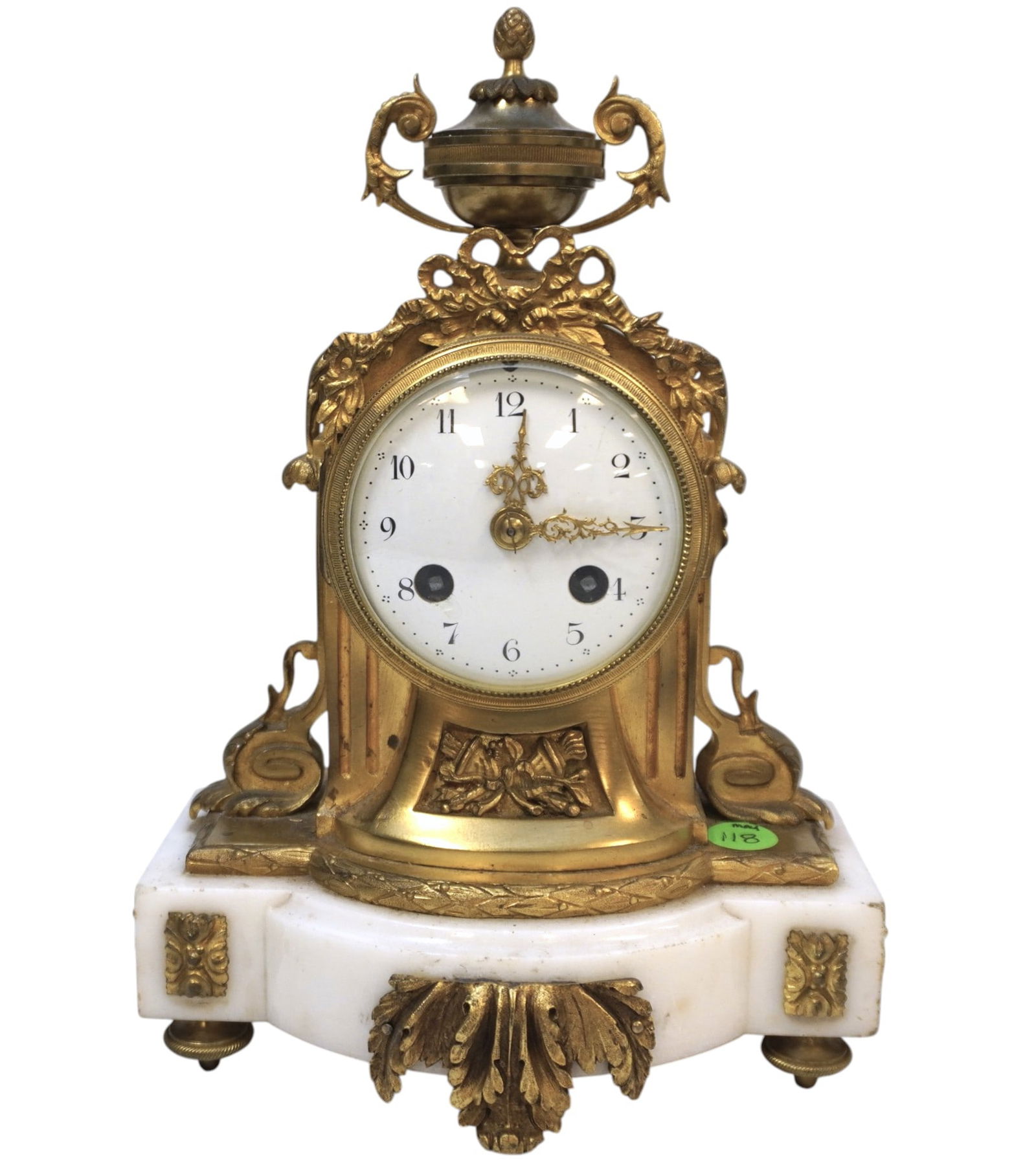 ANTIQUE FRENCH GILT BRONZE WHITE MARBLE MANTLE CLOCK (1 of 7)