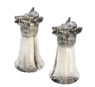 2 MID CENTURY VALENTI SPAIN BOARS HEAD STIRRUP CUPS