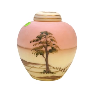 RARE FENTON BURMESE GINGER JAR J.K. SPINDLER