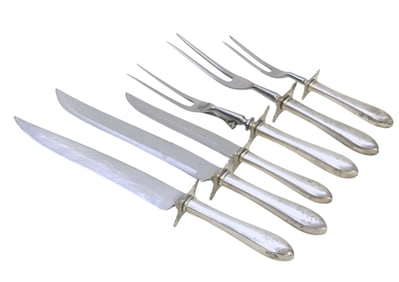 6 pc STERLING SILVER WADEFIELD CARVING SETS