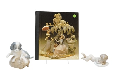 3 PC LLADRO PORCELAIN - BOOK - PUPPIES - BABY