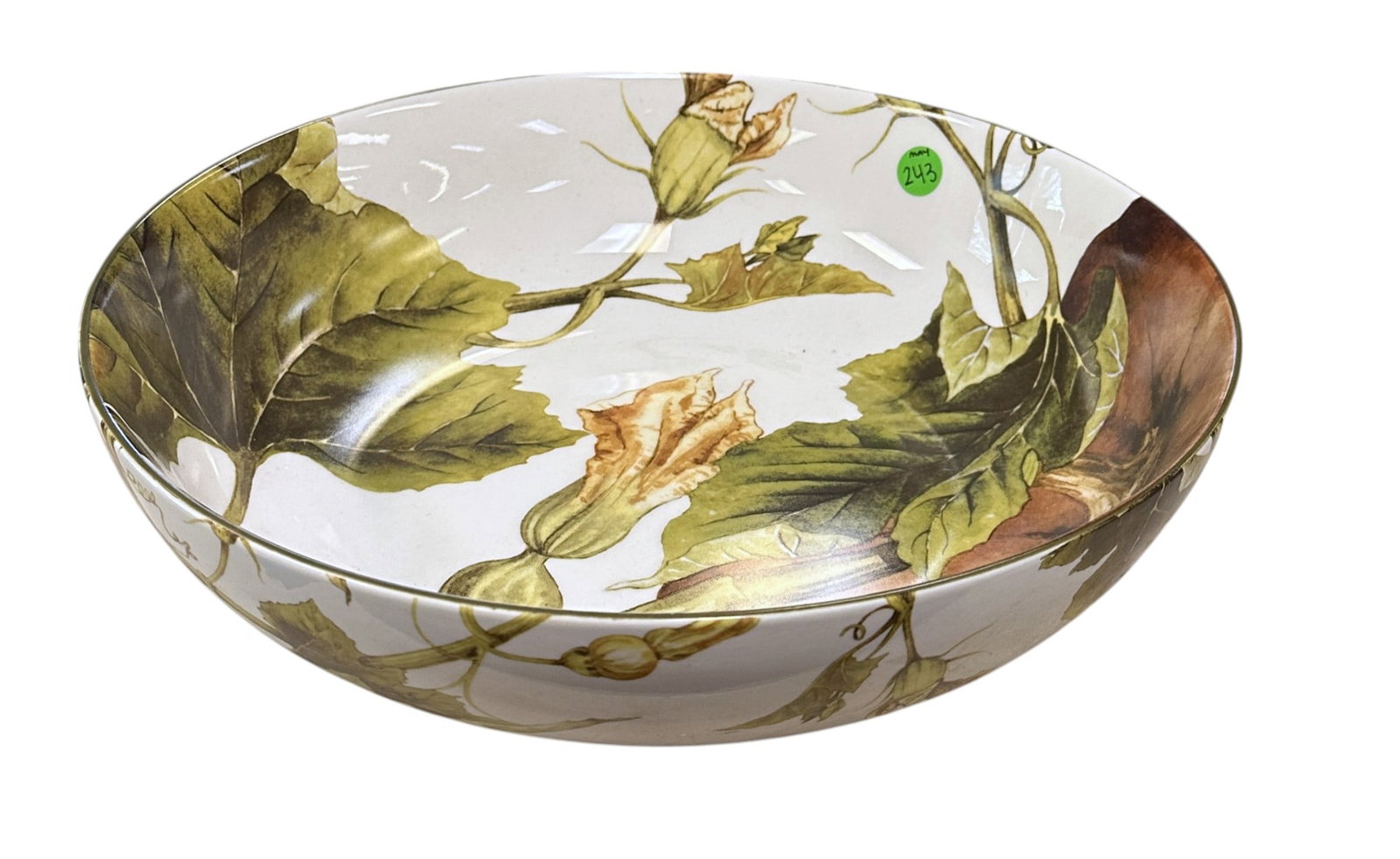 WILLIAMS SONOMA "BOTANICAL PUMPKIN" LARGE BOWL: Willams Sonoma "Botanical Pumpkin" Large Bowl. Measures 3.5" x 13.75" in dia. and weighs 5 lbs 11 oz.