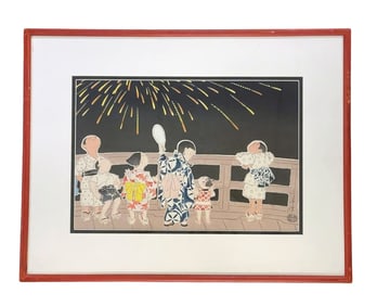 KONOBU HASEGAWA "THE FIREWORKS" WOODBLOCK PRINT
