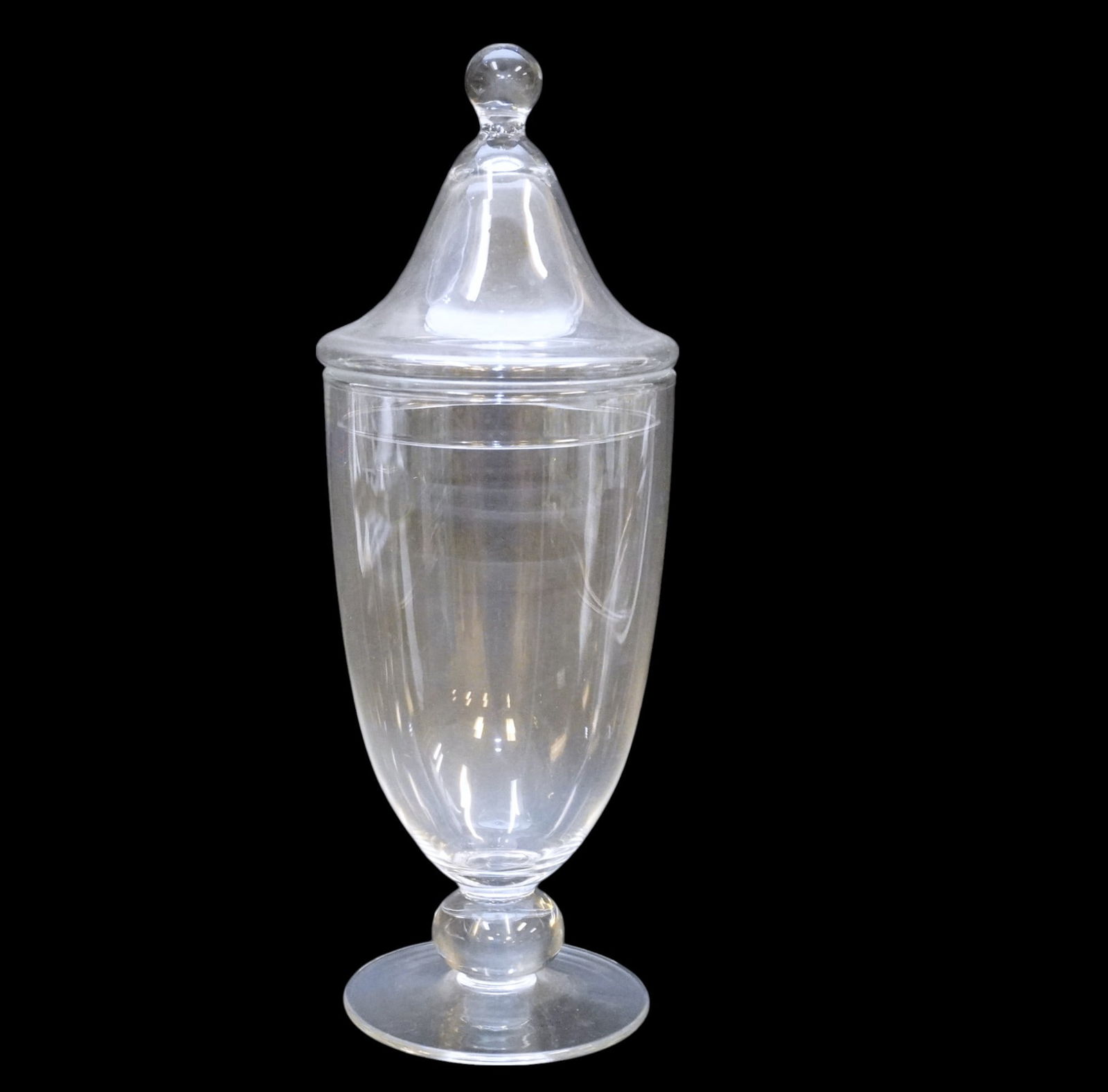 SOLBIKA GLASSWORKS COVERED URN: Solbika Glassworks Covered Urn, Handmade in Poland. Includes decorative eggs and straw. Measures 13.5" x 4.75" in dia. Total lot weight is 1 lb 8 oz.