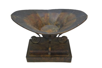 DECORATIVE RUSTIC METAL DISH ON PEDESTAL