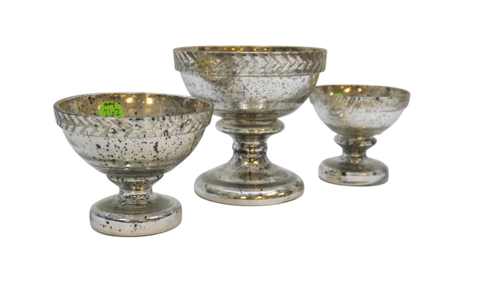 3 DECORATIVE MERCURY GLASS COMPOTE DISHES (1 of 3)
