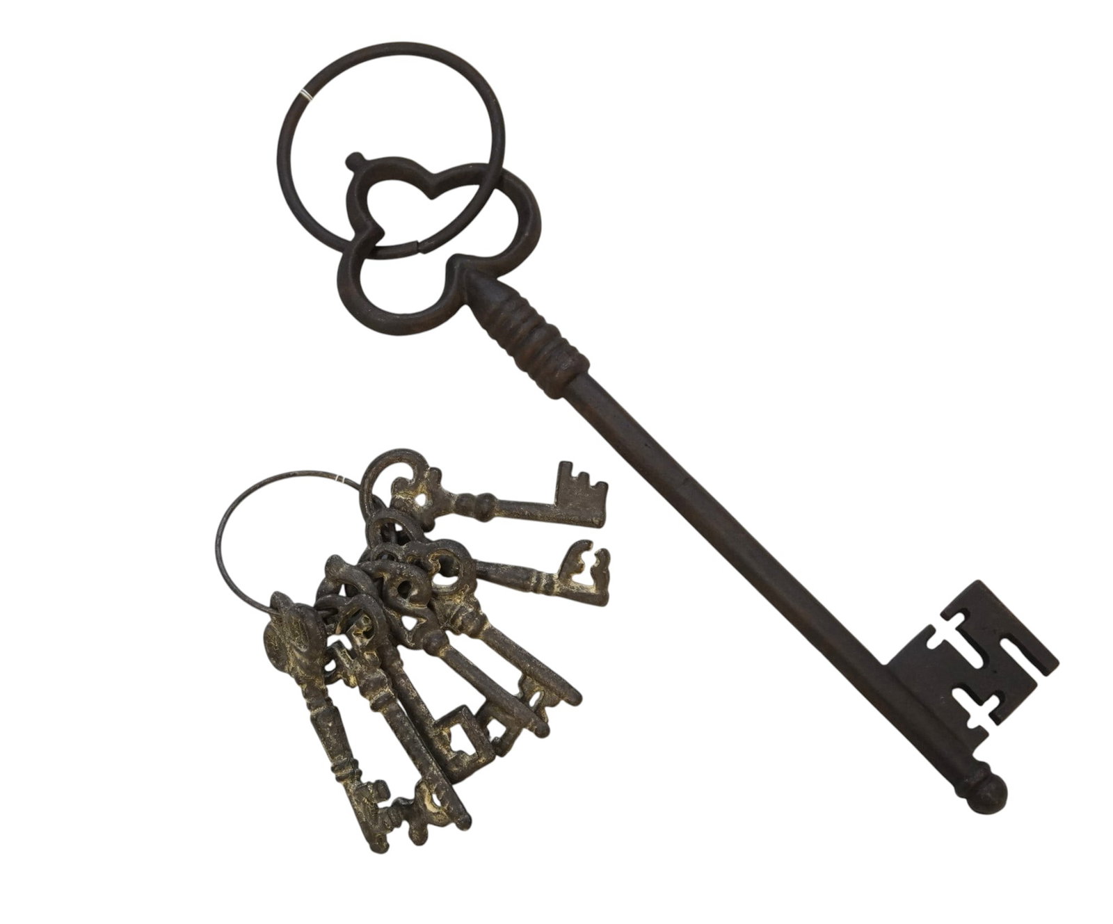 PAIR OF DECORATIVE KEYS: Pair of Decorative Keys. Large measures 15.25" x 3.75" in dia., weighs 1 lb 4 oz.
