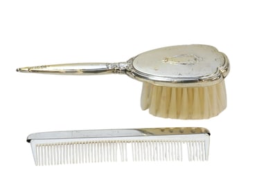 BOXED STERLING BABY SET BRUSH COMB