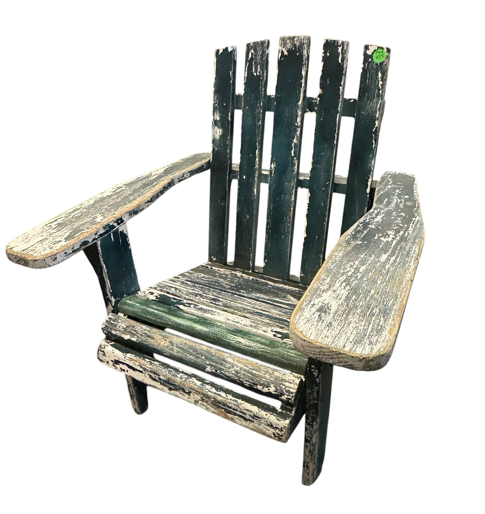 VINTAGE ADIRONDACK CHILDREN'S CHAIR: Vintage Childrens Adirondack Chair with the original green paint. Measures 23.5"x20"x26". Total weight 8 lbs.