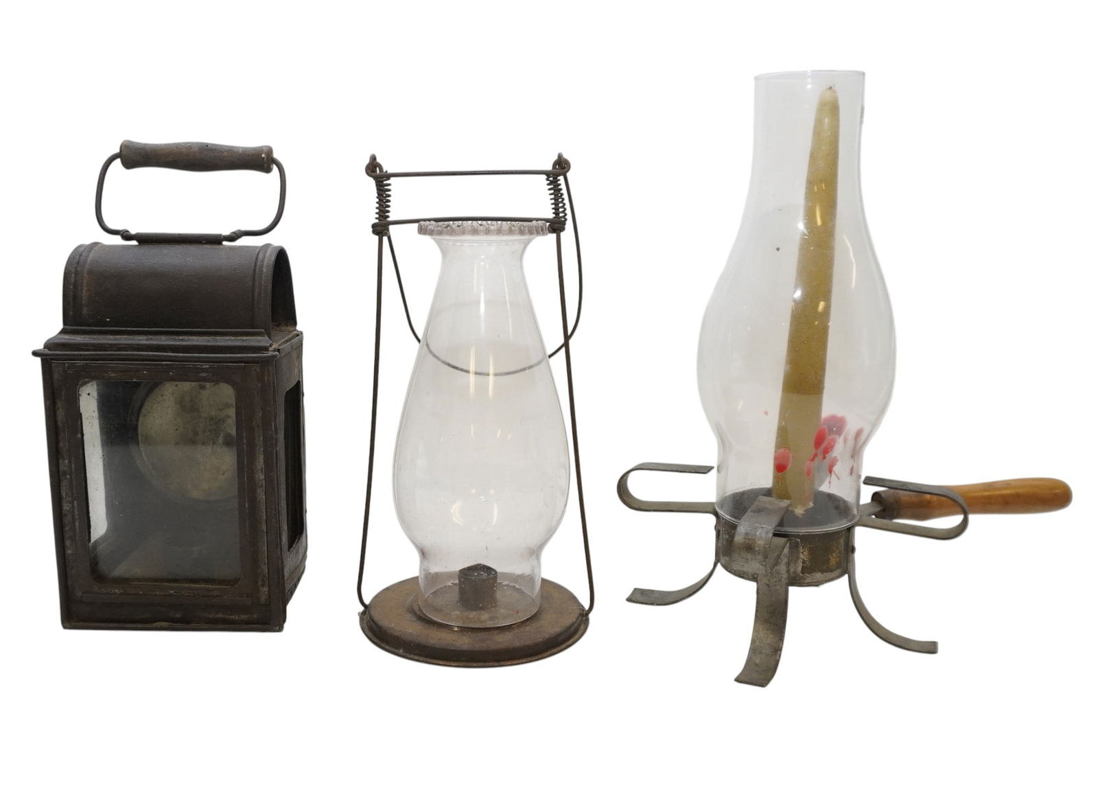 3 ANTIQUE CARRIAGE LANTERN & HURRICANE CANDLE (1 of 1)
