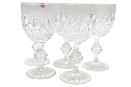 5 KUSAK CUT GLASS CHERRY DIAMOND & FAN WATER GOBLETS