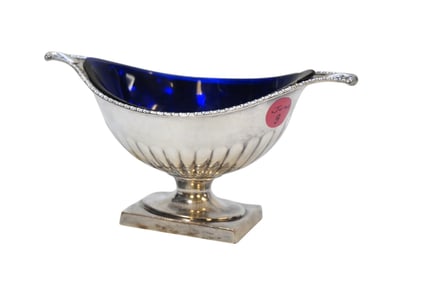 ELLIS BARKER SILVERPLATE & COBALT GLASS BOWL