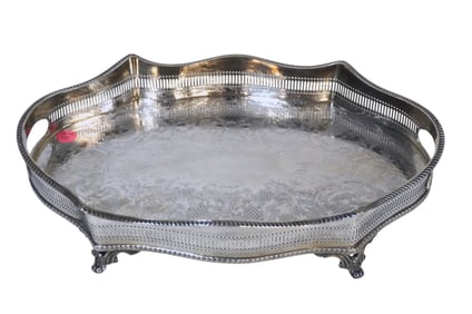 VINTAGE SHEFFIELD SILVER FOOTED GALLERY TRAY