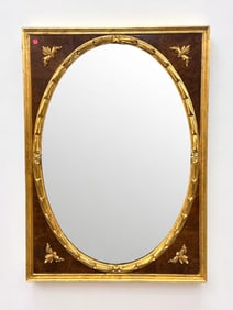 MID CENTURY CAROLINA MIRROR BURL & GILT MIRROR