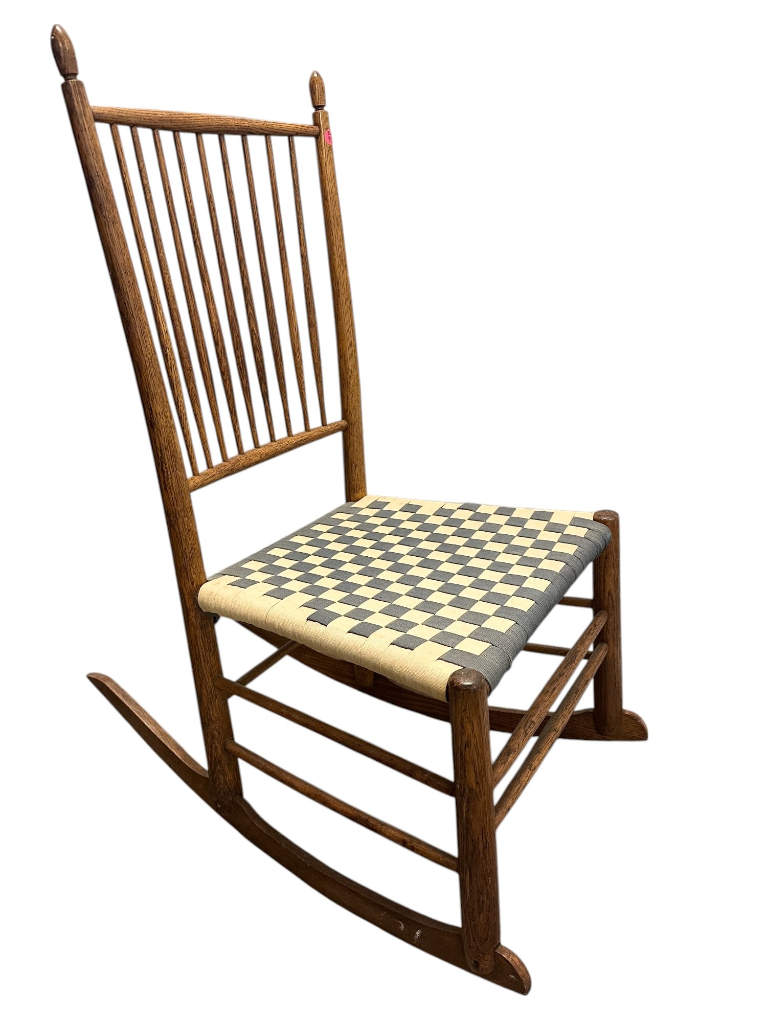 AMERICAN SHAKER ROCKER: Shaker Spindle Back Rocking Chair, with taped seat, double-box stretcher base, Measures 35"x18"x29"
