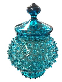 VINTAGE RETRO BLUE LIDDED HOBNAIL JAR