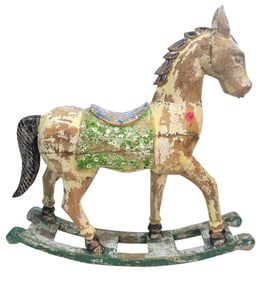 VINTAGE HAND CARVED WOOD ROCKING HORSE
