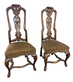 PAIR DANIEL MAROT ANTIQUE CARVED CHAIRS