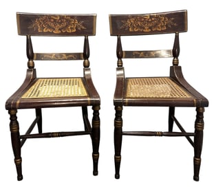 PAIR ANTIQUE GRAIN PAINTED STENCILED CHAIRS
