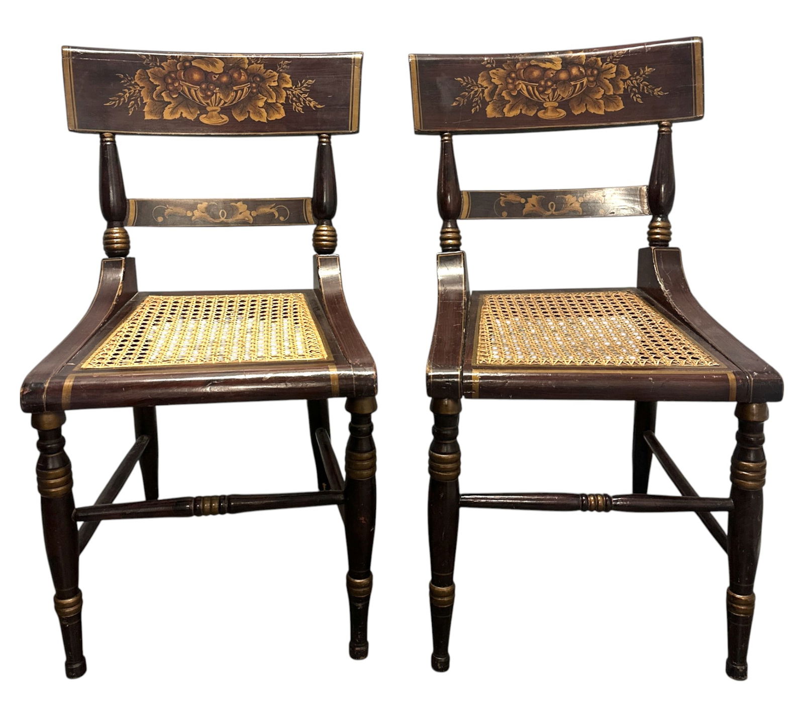 PAIR ANTIQUE GRAIN PAINTED STENCILED CHAIRS (1 of 5)