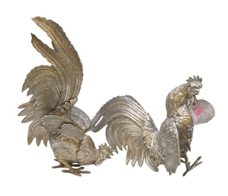 PAIR OF VINTAGE METAL FIGHTING COCKS