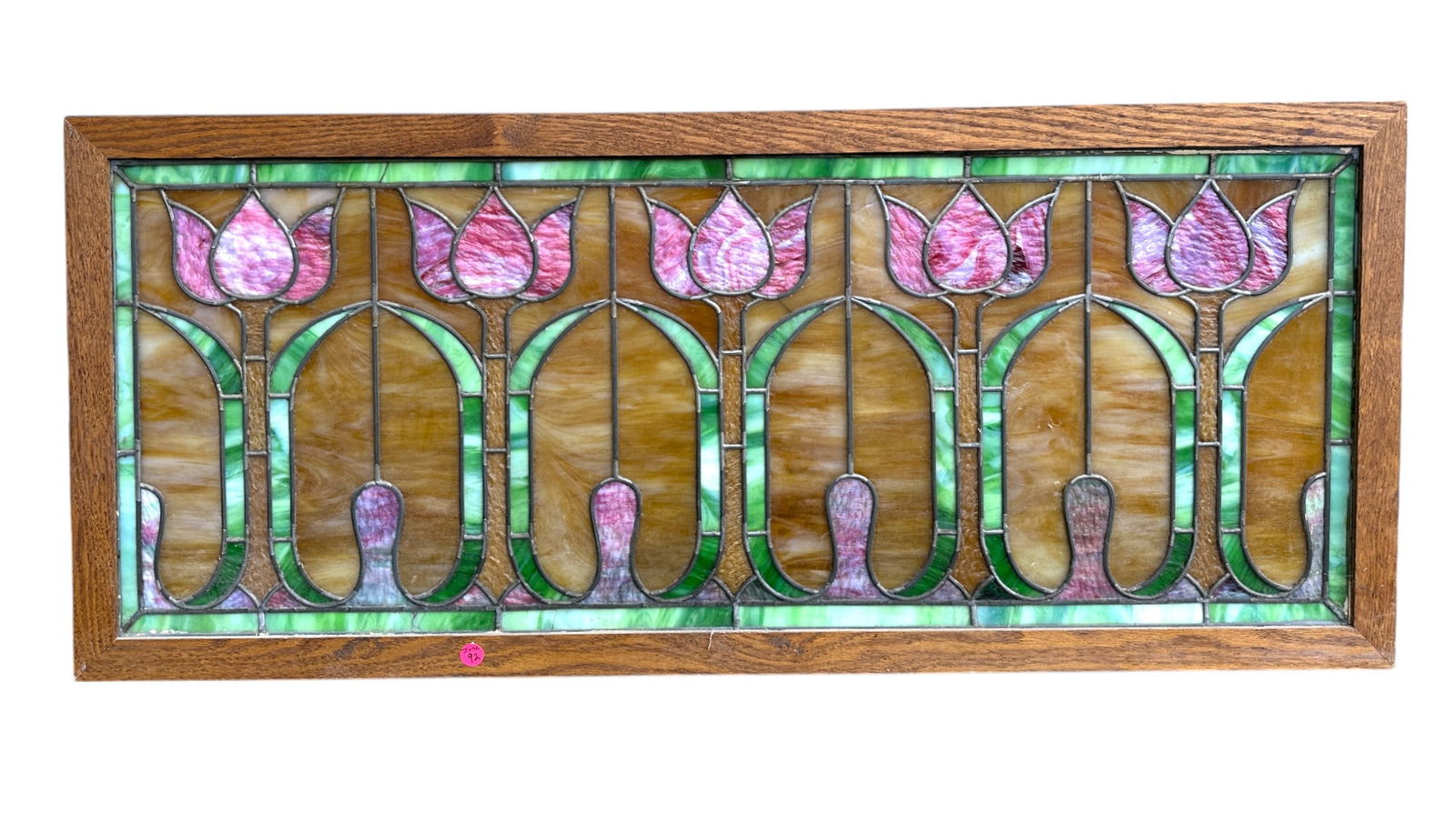 VINTAGE TULIP STAINED GLASS PANEL 42" FRAMED (1 of 4)