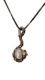 14k MOONSTONE & GARNET SNAKE PENDANT