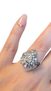 ESTATE LADIES PLATINUM 2.5 CT DIAMOND RING SZ 5.5: From a private Charleston Estate Collection. Ladies platinum and diamond ring size 5.5. Features a pear shaped center stone with an approximate weight of 3/4 carats measuring 4.77mm x 6.94mm color gra