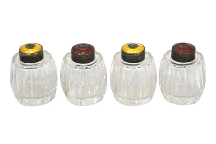 MID CENTURY DANISH STERLING GUILLOCHE SALT SHAKERS