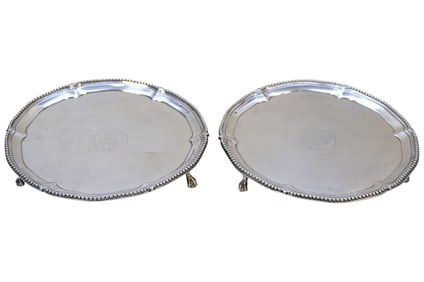2 18TH C ENGLISH STERLING FOOTED TRAYS