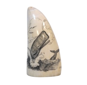 SCRIMSHAW WHALE TOOTH SPERM WHALE