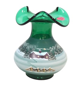 VINTAGE FENTON VERMONT SKY EMERALD GREEN VASE