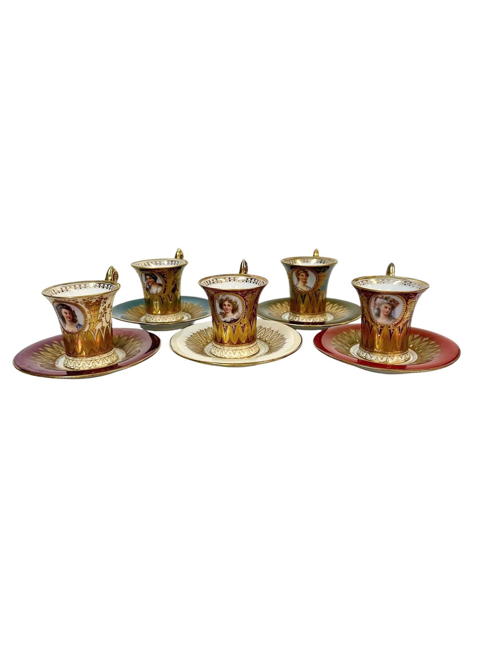 SET OF 5 AMBROSIUS LAMM DRESDEN CABINET CUPS & SAUCERS (1 of 7)