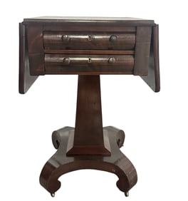EMPIRE MAHOGANY DROP LEAF WORK TABLE ON CASTERS