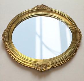 VINTAGE GILT OVAL MIRROR FLORAL SWAGS