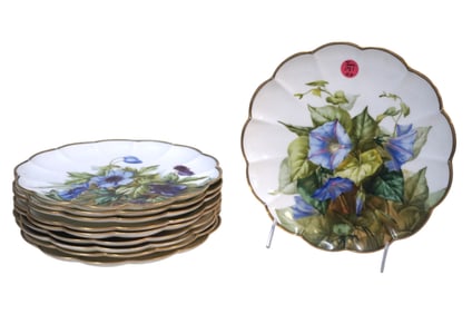 10 ANTIQUE HAND PAINTED BOTANICAL PLATES