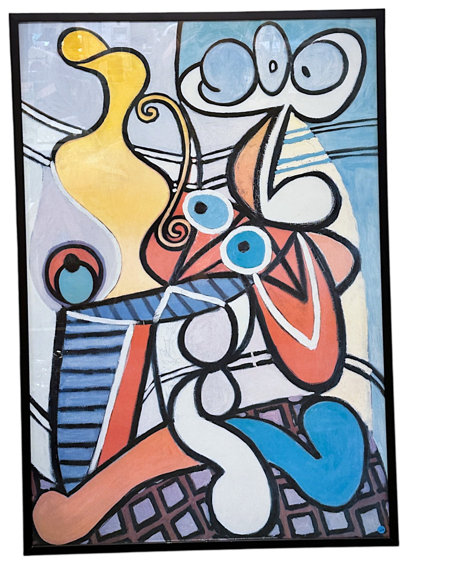 LARGE GREAT STILL LIFE ON PEDESTAL PICASSO POSTER LARGE: Large "Great Still Life on Pedestal" by Pablo Picasso Poster. Published and Printed in France. In frame measures Measures 55"x36.5"x1.5". Weighs 21 lbs.