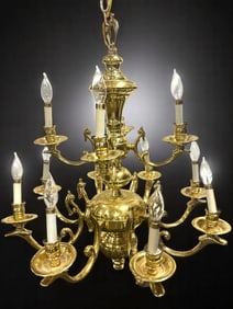 LARGE VINTAGE SOLID BRASS 12 ARM CHANDELIER