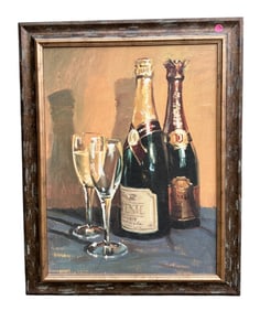 CONTEMPORARY CHAMPAGNE BOTTLES & GLASSES PAINTING