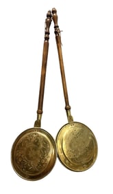 2 ANTIQUE BRASS BED WARMERS - A PAIR