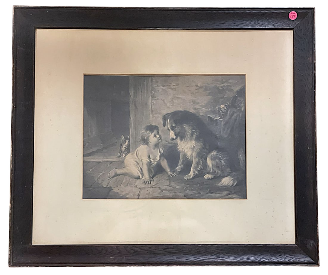 ANTIQUE CAN'T YOU TALK LITHOGRAPH DOG & CHILD (1 of 3)