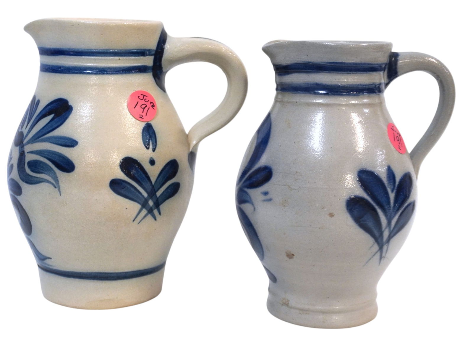 PAIR HANDERBEIT SALT GLAZED STONEWARE JUGS (1 of 4)