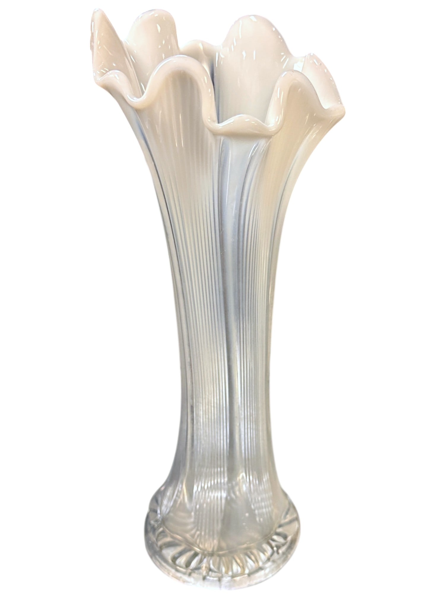 VINTAGE MCM WHITE OPALESCENT STRETCH VASE (1 of 6)