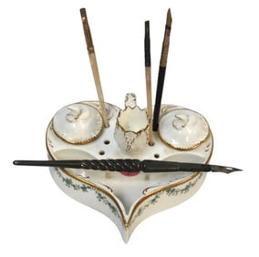 ANTIQUE ENGLISH CAULDON INKWELL STAND
