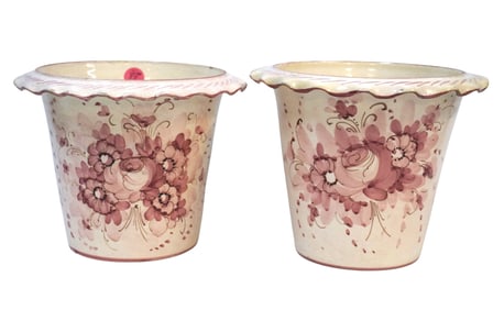 PAIR ITALIAN HAND PAINTED PLANTERS / CACHEPOTS