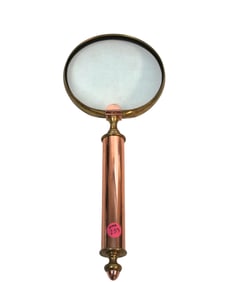 LARGE BRASS AND COPPER MAGNIFYING GLASS